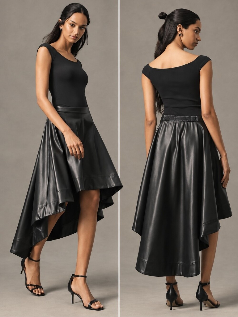 Anthropologie Maeve High-Low Faux Leather Scalloped Skirt Black Size XS $148 NWT